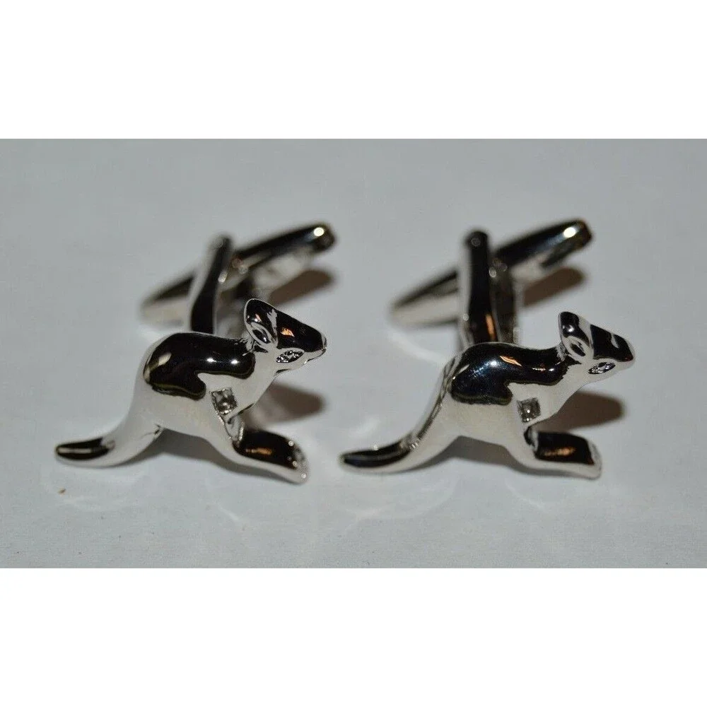Nice Silver Tone AUSTRALIAN Kangaroo Shaped Men's Cuff Links Set Rare
